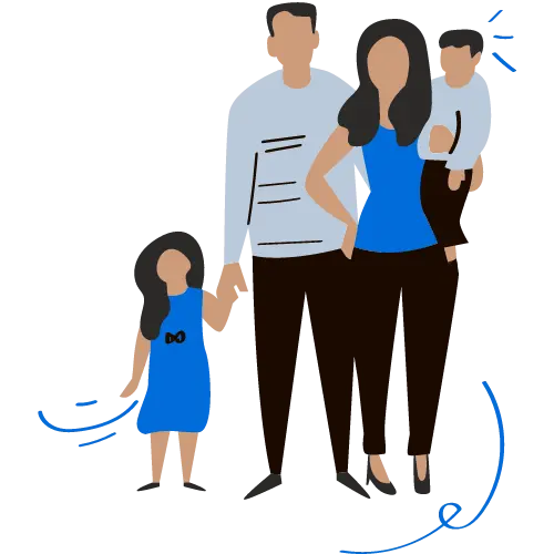 A cartoon image of a family helped by the JailAid website.